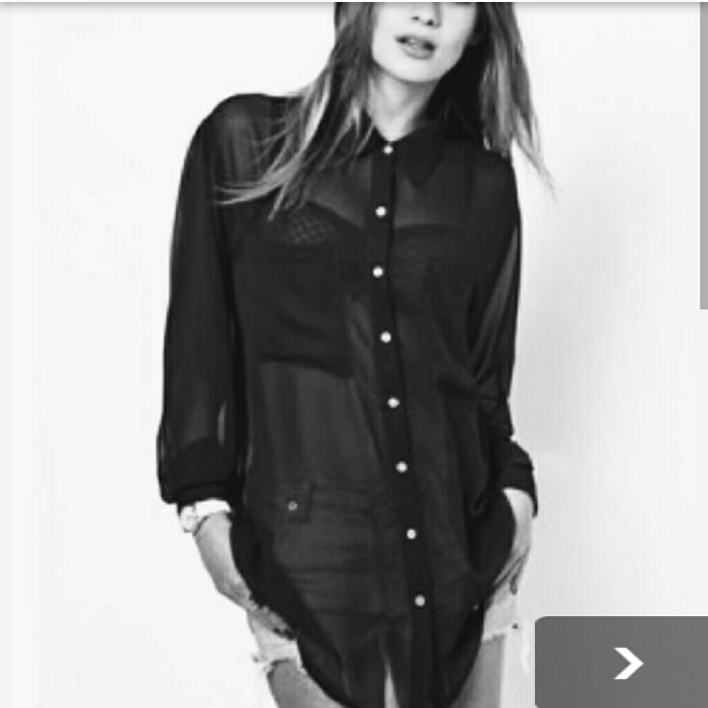 Sheer, lightweight button down shirt