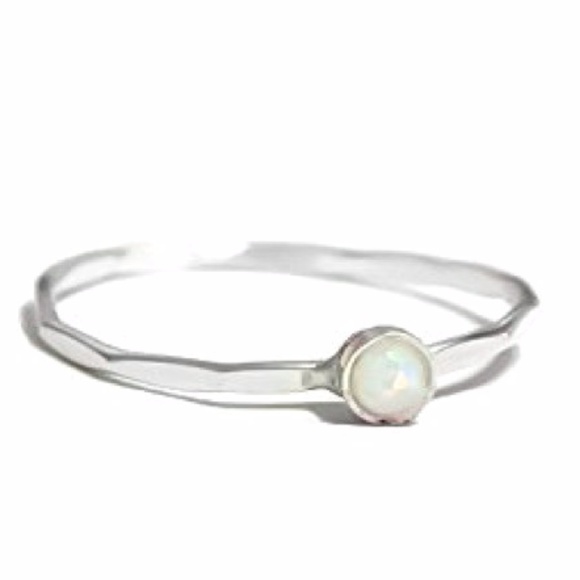(2-13) 925 Sterling Silver 3mm Genuine White Fire Opal Faceted Stacking Ring - Picture 2 of 6