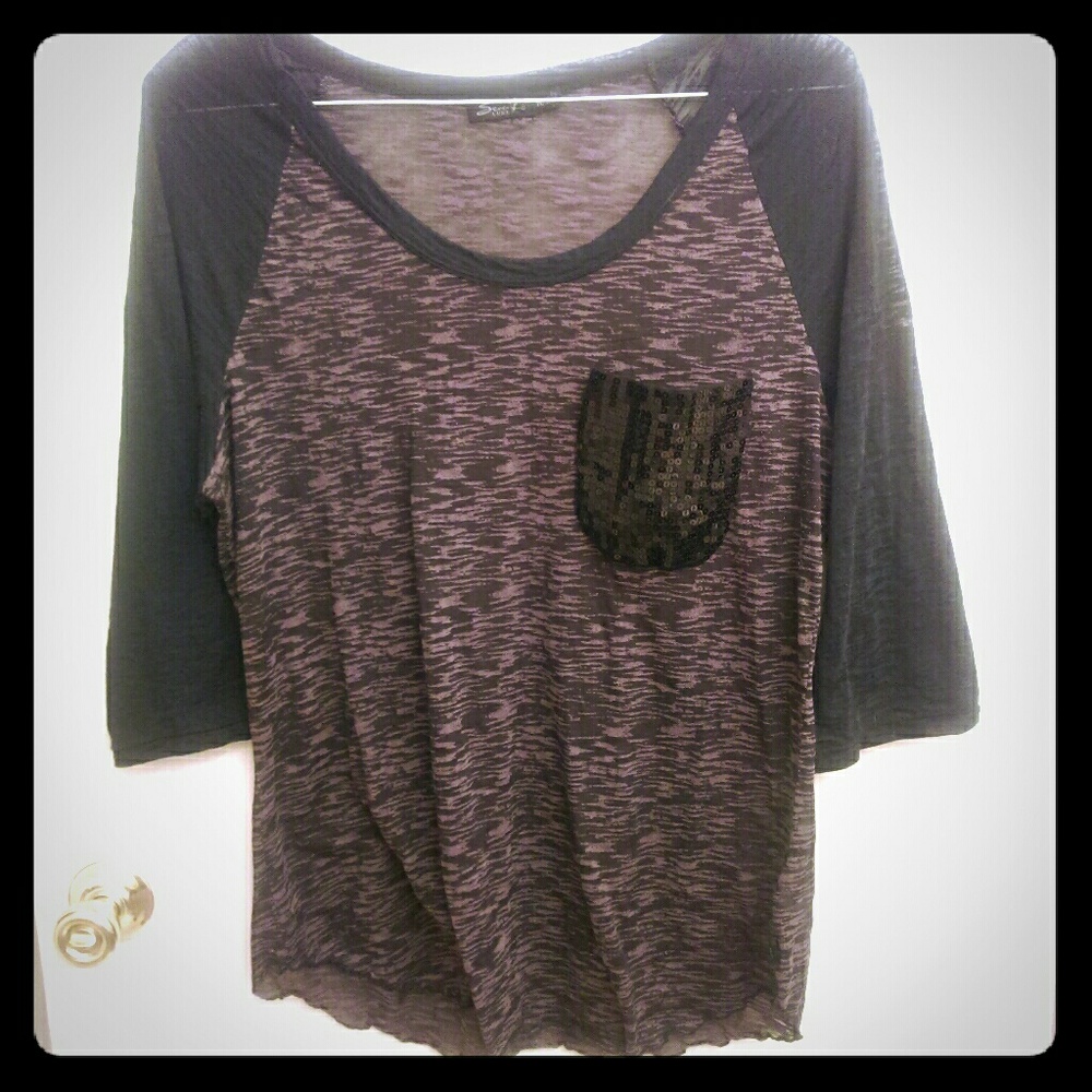 Seven7 luxe sheer baseball tee with sequin pocket