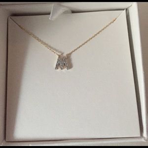 Pave diamond M initial necklace