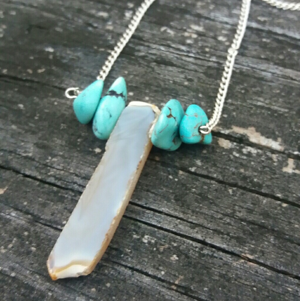 Turquoise and Agate Gemstone Statement Necklace
