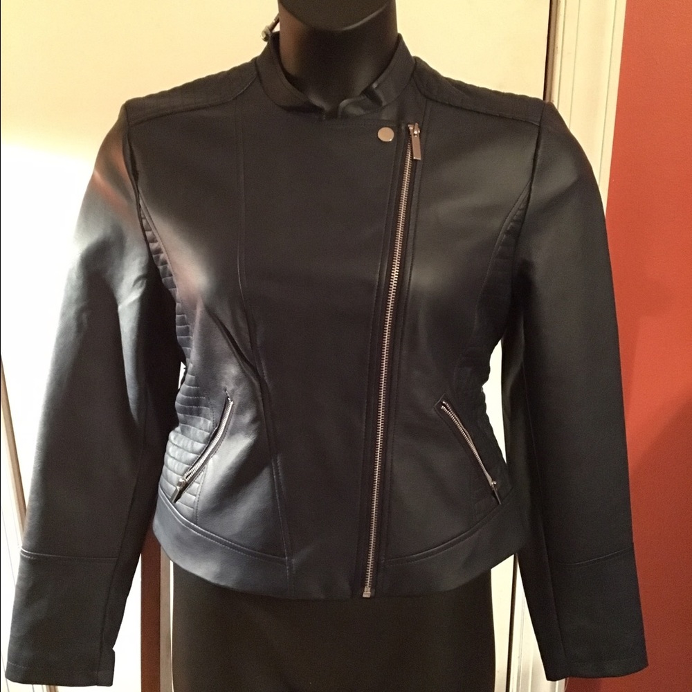 Navy blue faux leather jacket -SOLD