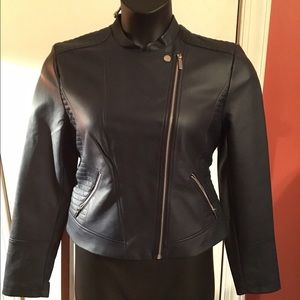 Navy blue faux leather jacket -SOLD