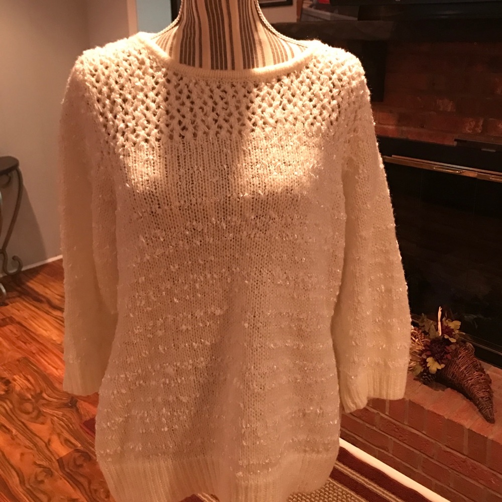 White 3/4 sleeve super soft Kim Rogers Sweater