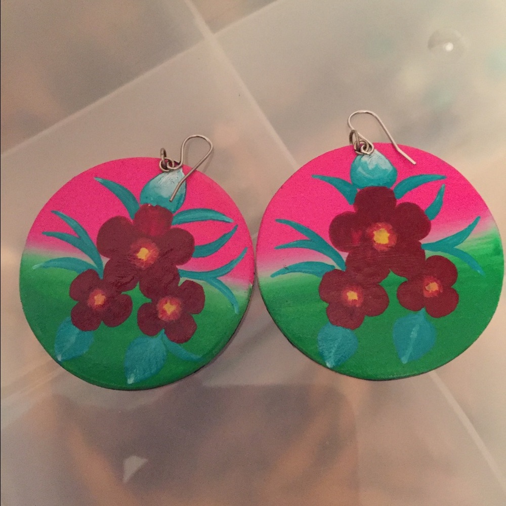 Hand painted fish hook close earrings