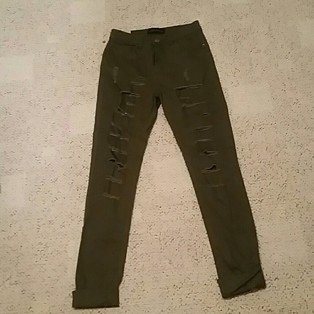 Army green high rise skinny jeans size 3