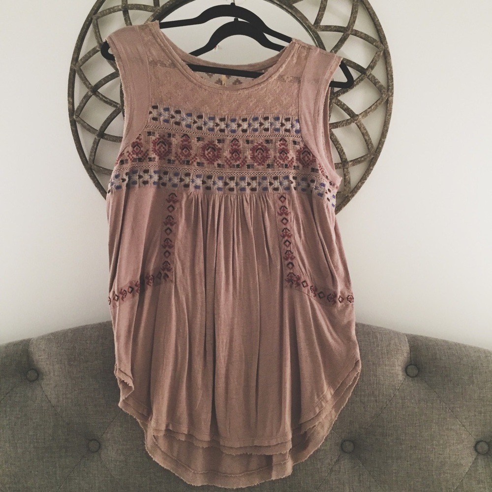 Free People Lavender Embroidered Tank - Size S