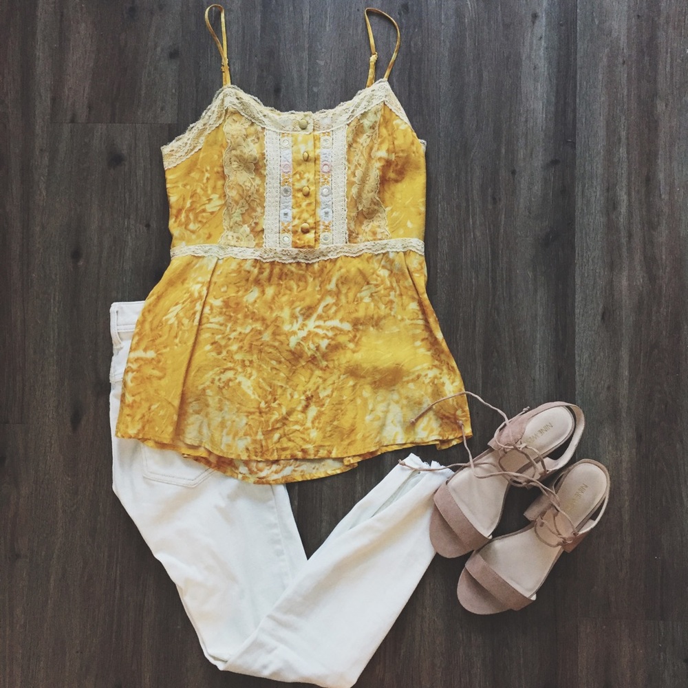 Free People Yellow Tie-Dye Button Tank - Size 2