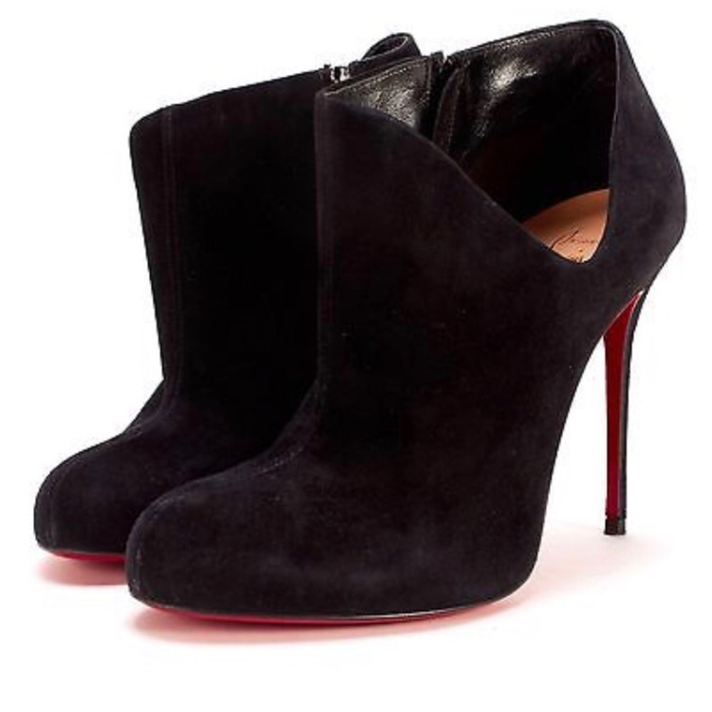 CHRISTIAN LOUBOUTIN Black Suede Lisse Ankle Boots