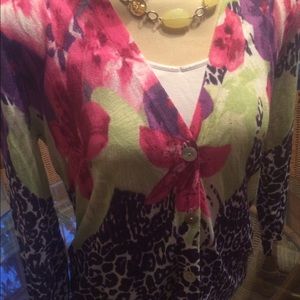 "Chico's" Floral Animal Peyton Cardigan Sweater