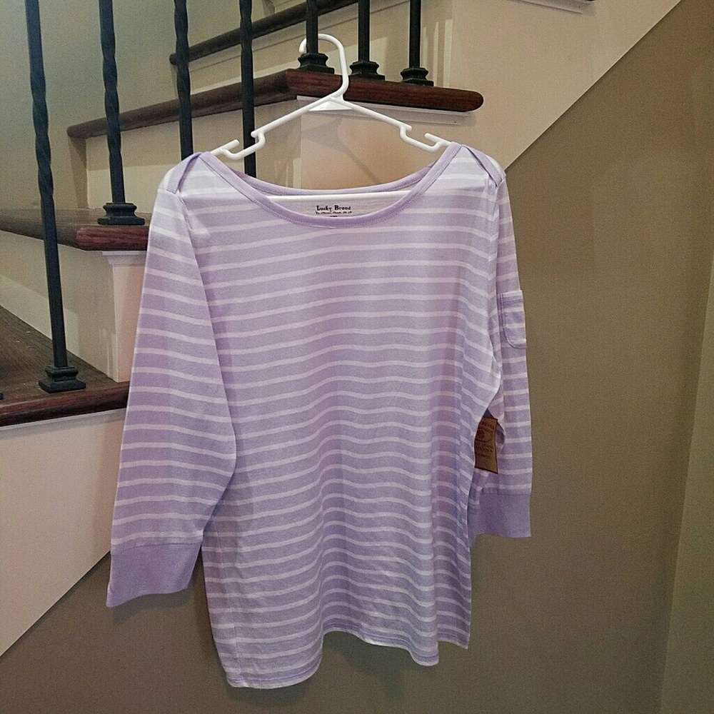 Lucky Brand Lavender striped boatneck 3/4 sleeves