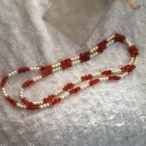 Amber & Pearl necklace with matching bracelet