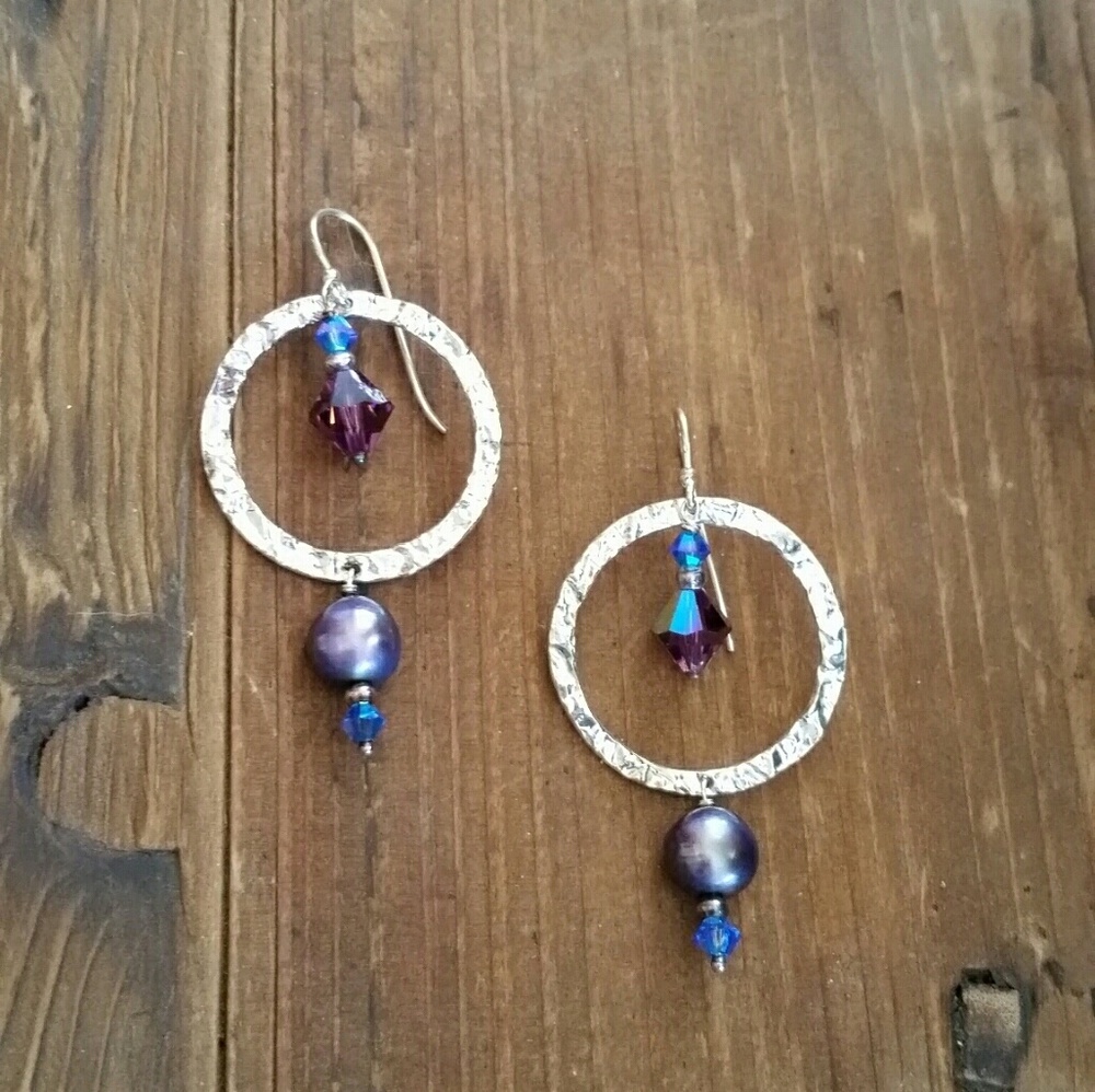 Earrings Sterling Silver, Swarovski Crystal, Pearl