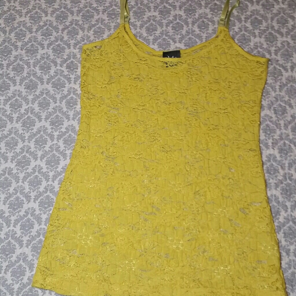 Dots Yellow Lace Cami Tank Sz L