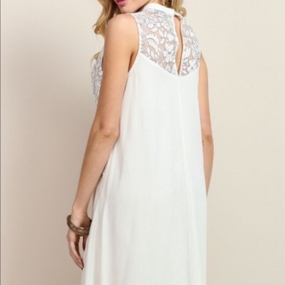 White Lace Cut Out Fit & Flare Boho Summer Dress - Picture 3 of 3