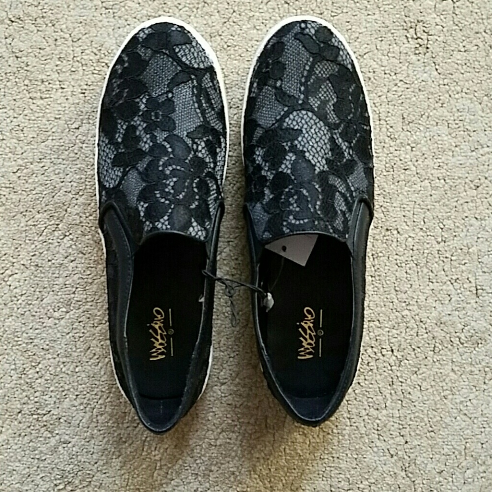 Brand new black lace platform sneakers