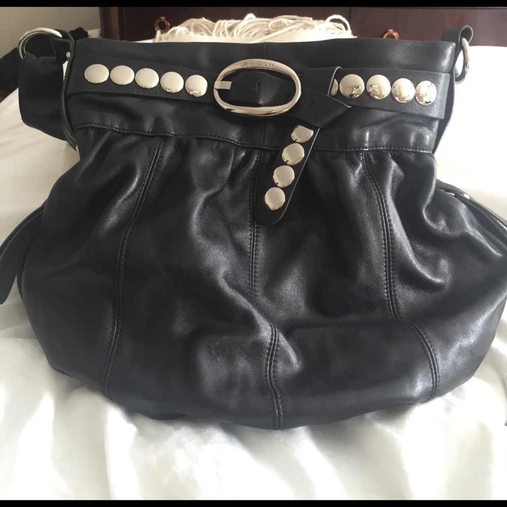 Black leather hobo handbag