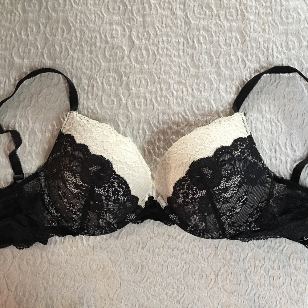 Victoria's Secret black and white lace bra.