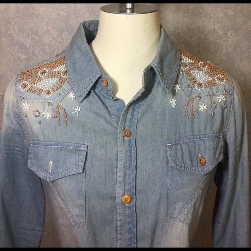 LAST CALL!!! Miss Me Beaded Chambray Shirt