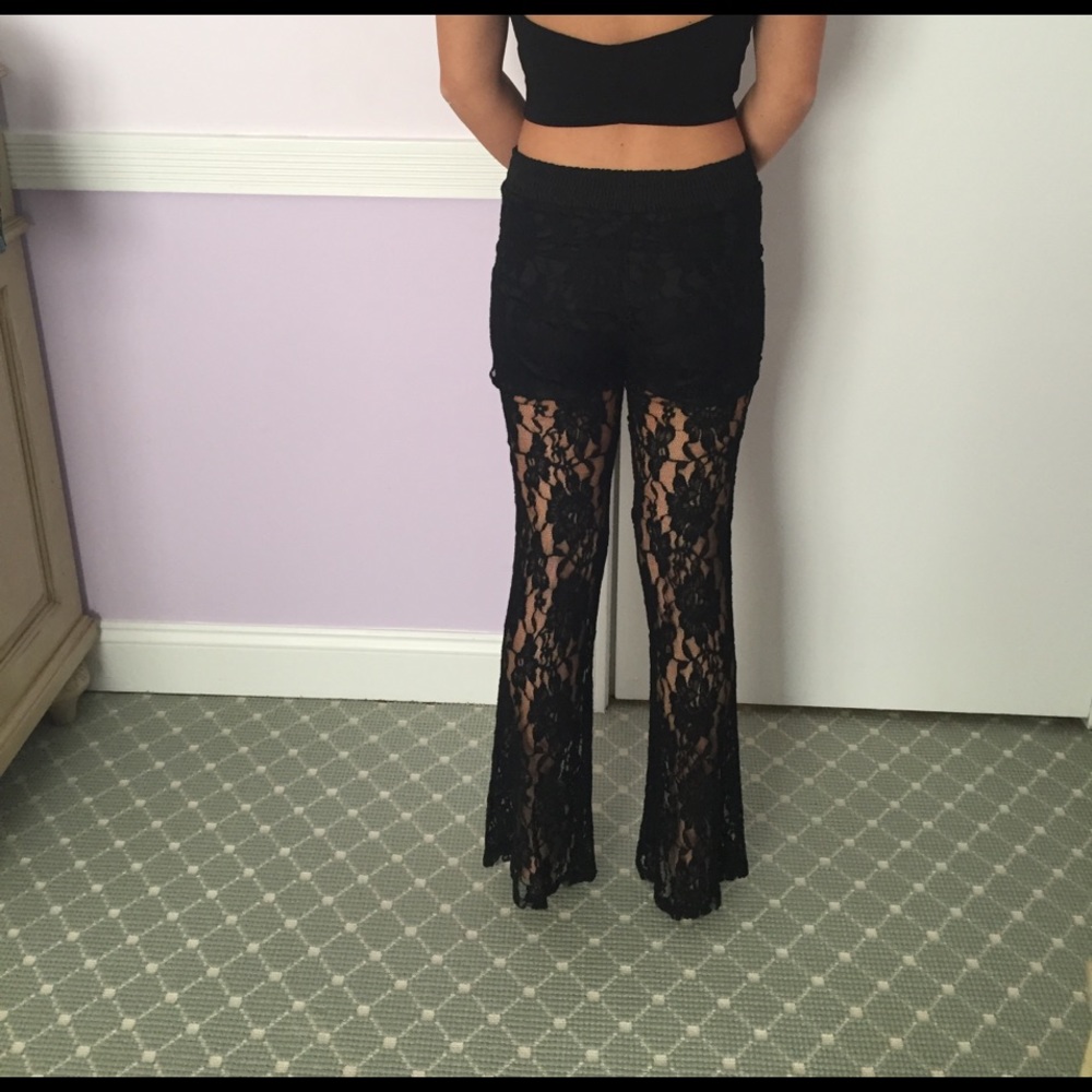 See through black lace wide leg pants - Picture 2 of 2