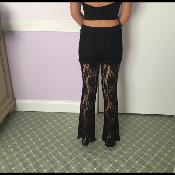 See through black lace wide leg pants - Picture 2 of 2