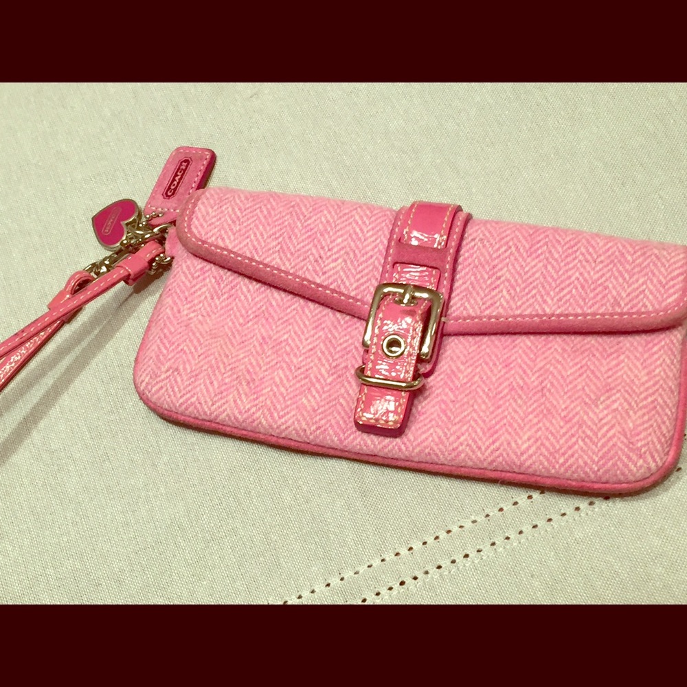 Pink Coach Herringbone wristlet