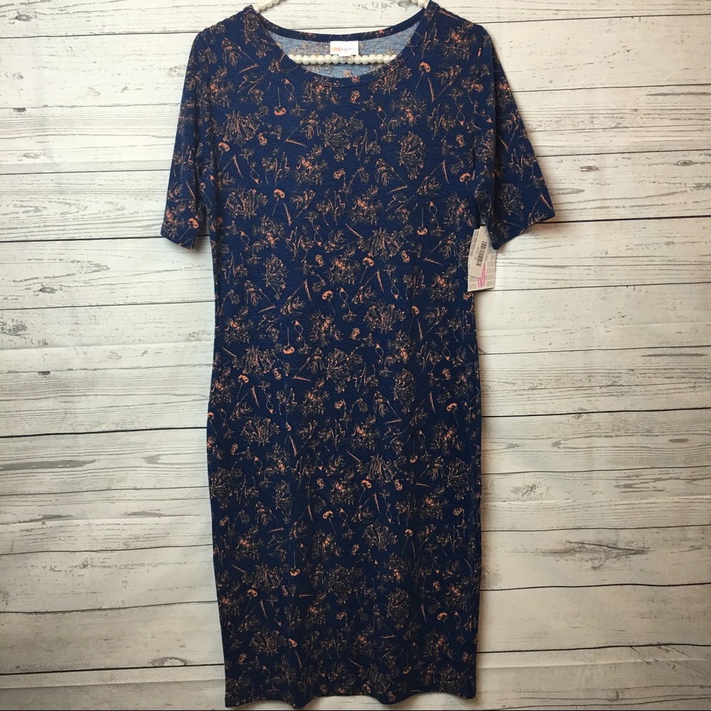 Lularoe Julia navy blue with orange size medium