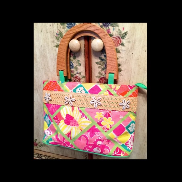 Lilly Pulitzer Handbags - 🏝🐒Vintage Lilly Pulitzer Bag Wood Handles White
