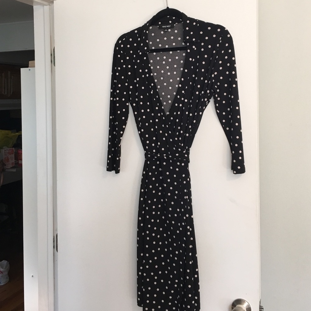 Nine West Polka Dot Black Wrap Dress