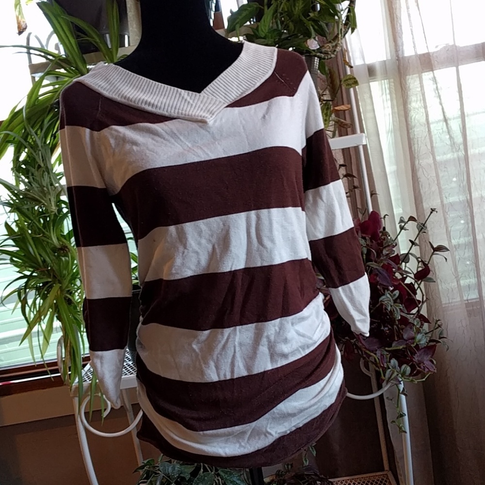Brown and white striped  sweater