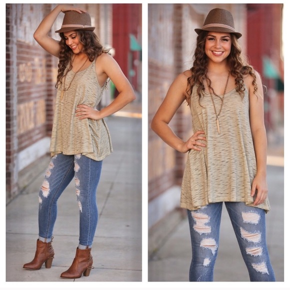 Infinity Raine Tops - Khaki Twist Strap Tank
