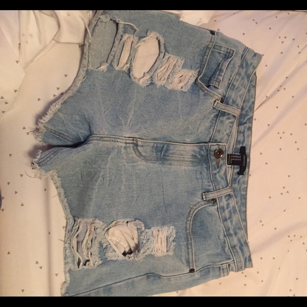 high waisted destroyed denim shorts