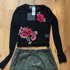 NWT LF mesh roses crop top XS