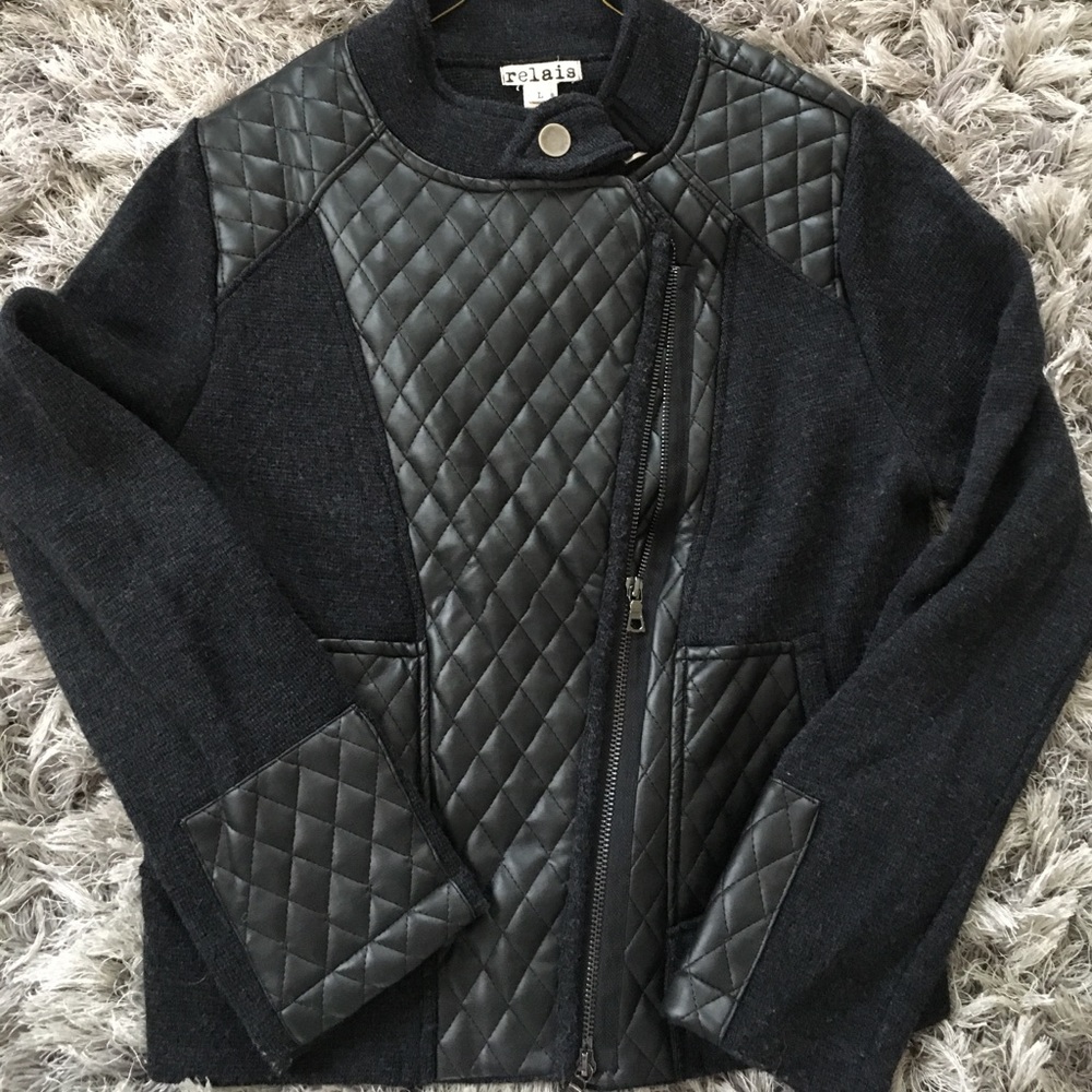 Charcoal jacket with accent "leather" patches