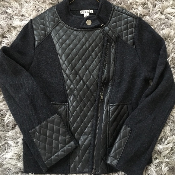 Charcoal jacket with accent "leather" patches - Picture 1 of 3