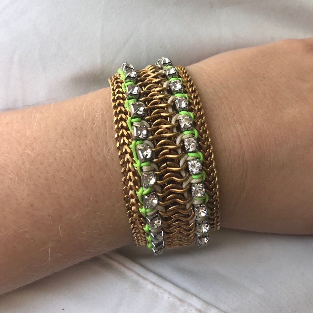 Henri Bendel Gold Green Woven Chain Bracelet