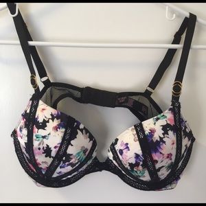 VS black floral padded push-up bra