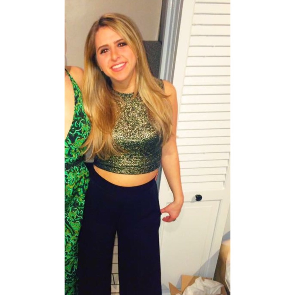 Gold Glittered High Neck Crop Top
