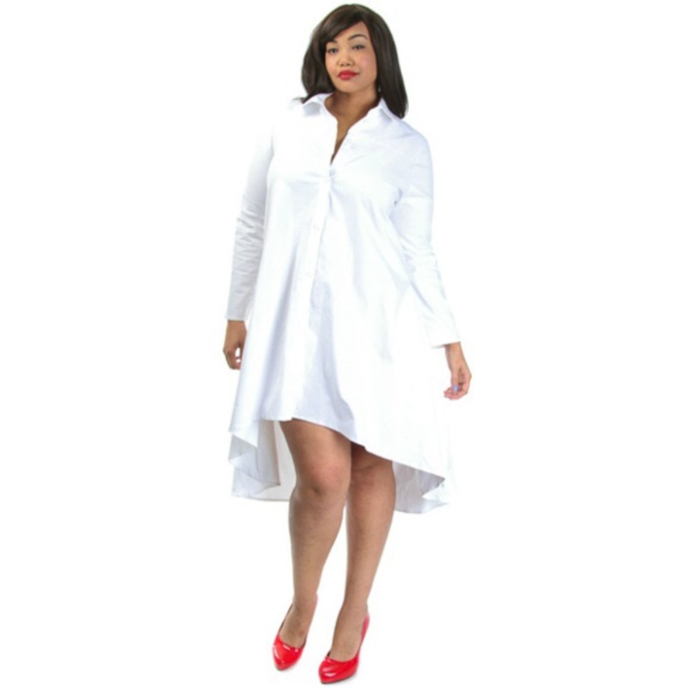 Plus Size Long Sleeve Button Up Dress With Pockets