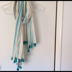 Ann Taylor Loft scarf, white w blue, teal accents