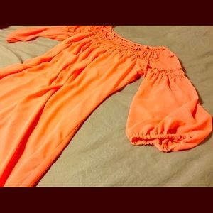 Coral tunic dress with lace detailed neckline