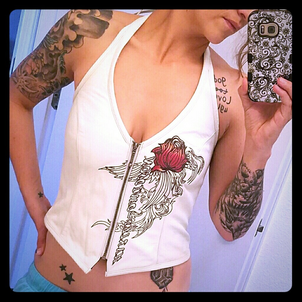Cream leather HD halter NWOT
