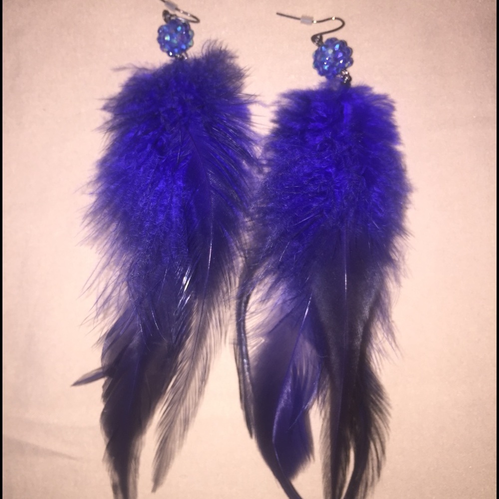Blue feather earrings