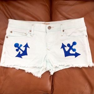 Hand painted Roxy green shorts anchors sea horses