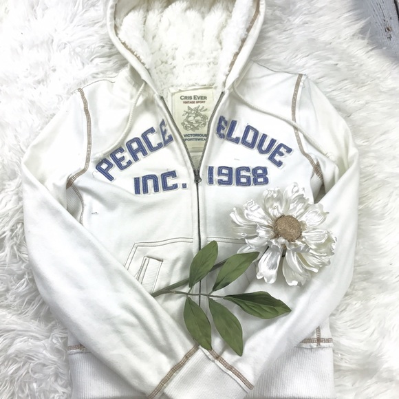 Sweaters - SALESoft Fur lined Peace & Love Sweat Jacket