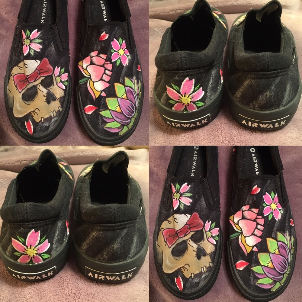 custom hand painted size 8 slip on air walk