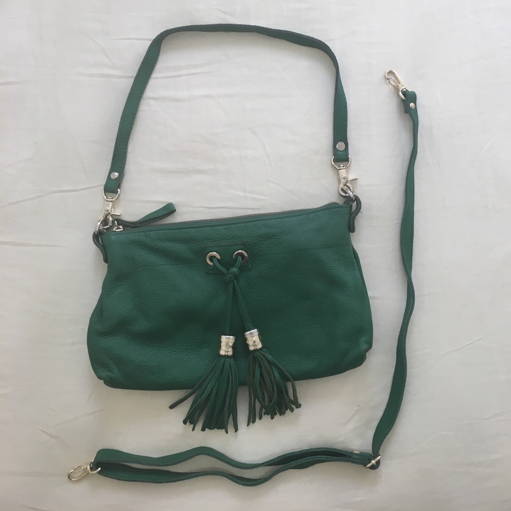 Green Leather Purse with Tassels