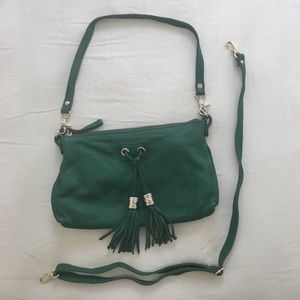 Green Leather Purse with Tassels