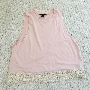 Pink forever 21 tank top with lace at bottom