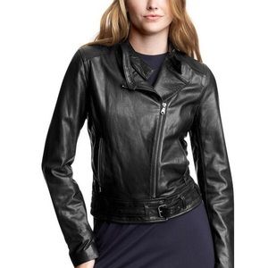 Genuine Leather Cropped Moto Jacket from Gap sz M